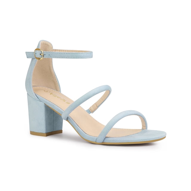 BLISSFUL STEP Women's Open Toe Strappy Block Heel Sandals Sky Blue 6