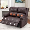 thumbnail image 1 of YODOLLA 2 Seat Leather Recliner Sofa with Massage Heated Function, Home Theatre Seating Massage Reclining Loveseat Chair in Brown, 1 of 8