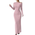 thumbnail image 1 of JGGSPWM Robe à une Épaule à Manches Longues pour Femmes Couleur Unie Froncée Sortie Nocturne Formelle Maxi Automne Invitée de Mariage Robes Rose P, 1 of 8