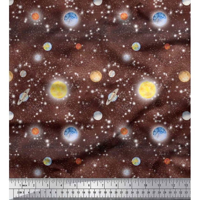 Soimoi Velvet Fabric Planet & Sun Galaxy Print Fabric by Yard 58 Inch Wide