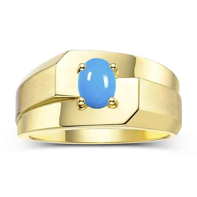 RYLOS Men's Rings 14K Yellow Gold Ring Classic Solitaire 7X5MM Oval Shape Gemstone Designer Band Turquoise December Birthstone Rings For Men Size 12