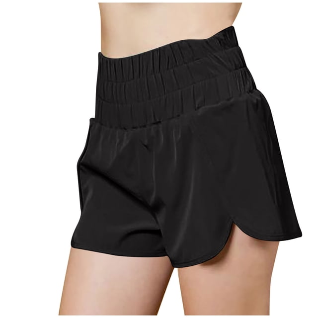 Timegard Workout Shorts for Women Quick Dry High Waisted Smocked Athletic Lightweight Gym Running Shorts