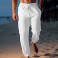 thumbnail image 1 of RXIRUCGD Men's Fashion Drawstring Elastic Waist Solid Color Casual Length Pants, White, Size: 5XL, 1 of 6