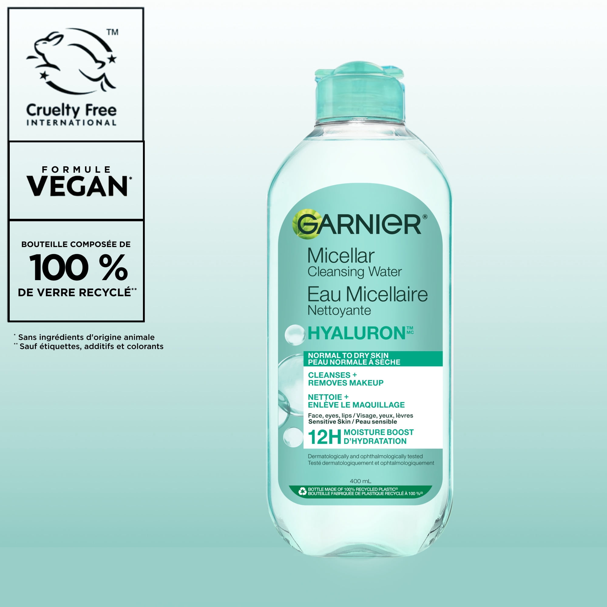 Garnier Eau Micellaire Nettoyante Tout-en-1 à L'acide hyaluronique, Convient Aux Peaux Sensibles, Cruelty Free International et Végétalien, 400 ml