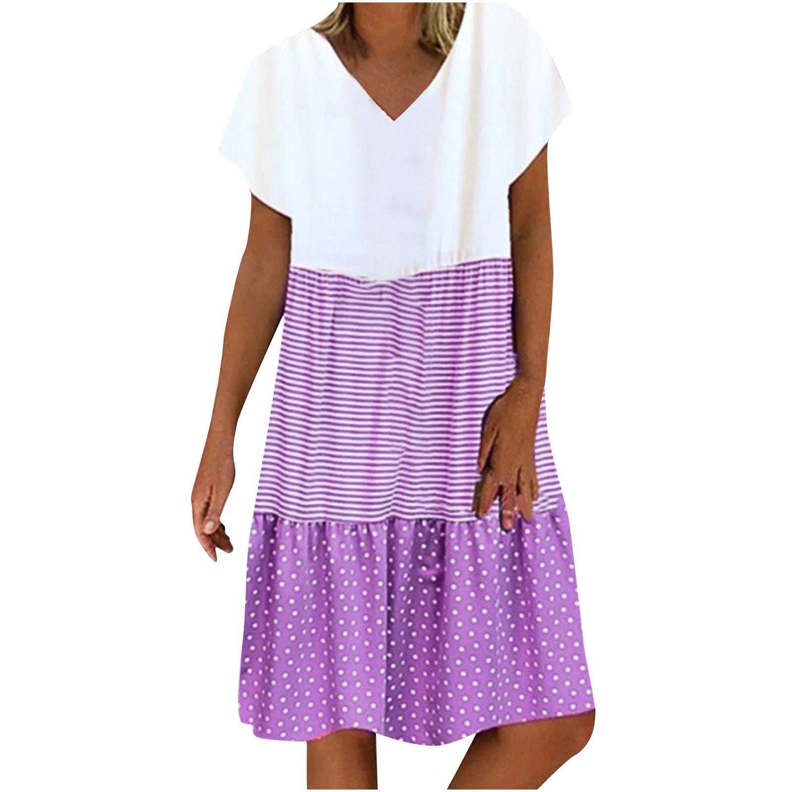 QIPOPIQ Robes pour Femmes Robe Midi à Manches Courtes à Étages Tendance Aguichant Décontractée Robes Robe d'Été Sans Manches Col Rond Unie Robe à Fente Offres 2023