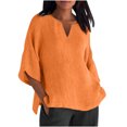 thumbnail image 3 of Pompotops Mode Femme Été Col en V Loisirs Manches Trois-Quarts Hauts Unis, 3 of 6