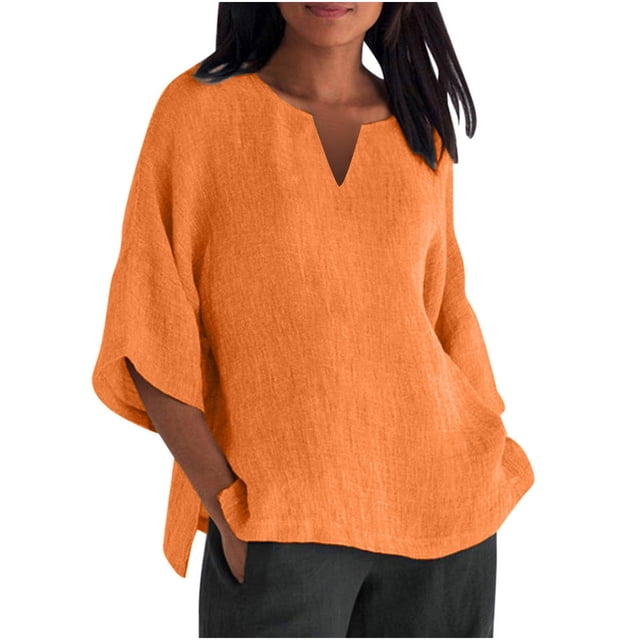 Pompotops Mode Femme Été Col en V Loisirs Manches Trois-Quarts Hauts Unis