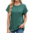 thumbnail image 1 of Plebaso Womens Roll up Short Sleeve Crew Neck T Shirts Solid Color Loose Casual Summer Basic Tees Tops, 1 of 7