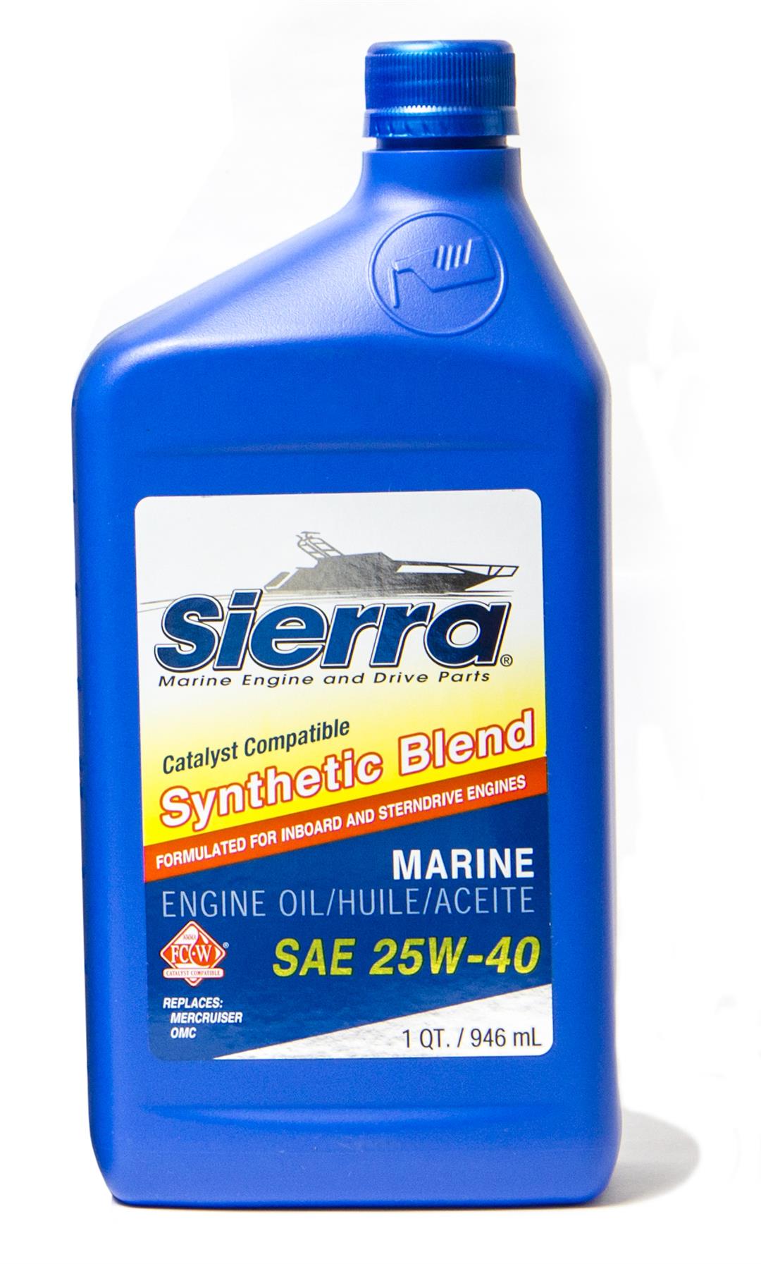 Sierra Marine Oil 18-9440CAT-2 Marine Series; SAE 25W-40; Synthetic Blend; 1 Quart Bottle; Single; 4-Stroke Catalyst Engine Oil; NMMA FC-W/API-SL Certified