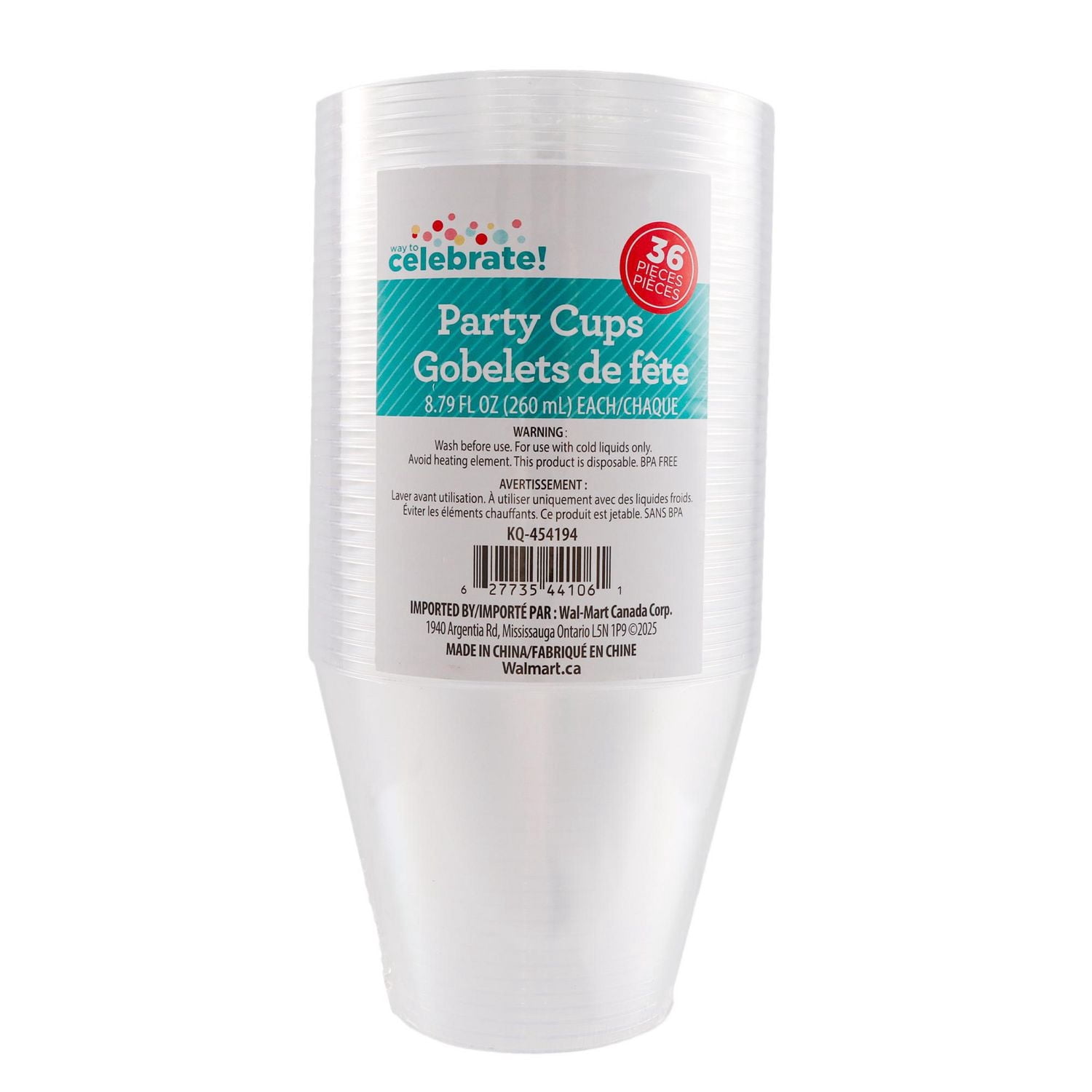 Façon de célébrer! Gobelets transparents jetables, 8,79 oz, 36 pièces