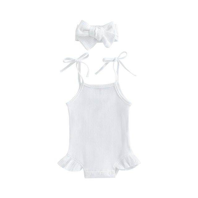Fortune Barboteuse Côtelée Sans Manches à Volants pour Filles Nourrissons Couleur Unie