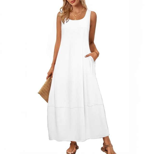 Liquidation d'Économies d'Été! Robe Courte Décontractée Sans Manches pour Femme, Été Printemps, Col Rond, Débardeur Ample, Robe Courte de Plage, Tendance pour Vacances, Plage Ou Événements Décontractés Liquidation Ventes Aujourd'hui Aubaines Prime