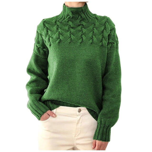 Besolor Chandails à Col Roulé pour Femmes Manches Longues Décontractées Tricot Torsadé Pull Ample Automne Hiver