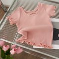 thumbnail image 2 of Birdeem 1-8 Years Girls Back Short-Sleeved T-Shirt Summer Childrens Solid Color All-Matching Casual Top, 2 of 12