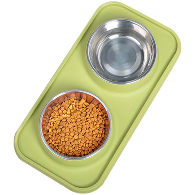 Cat Bowl Set No-spill Double Pet Feeder Bowl Kitten Water Bowl with Non-slip Mat