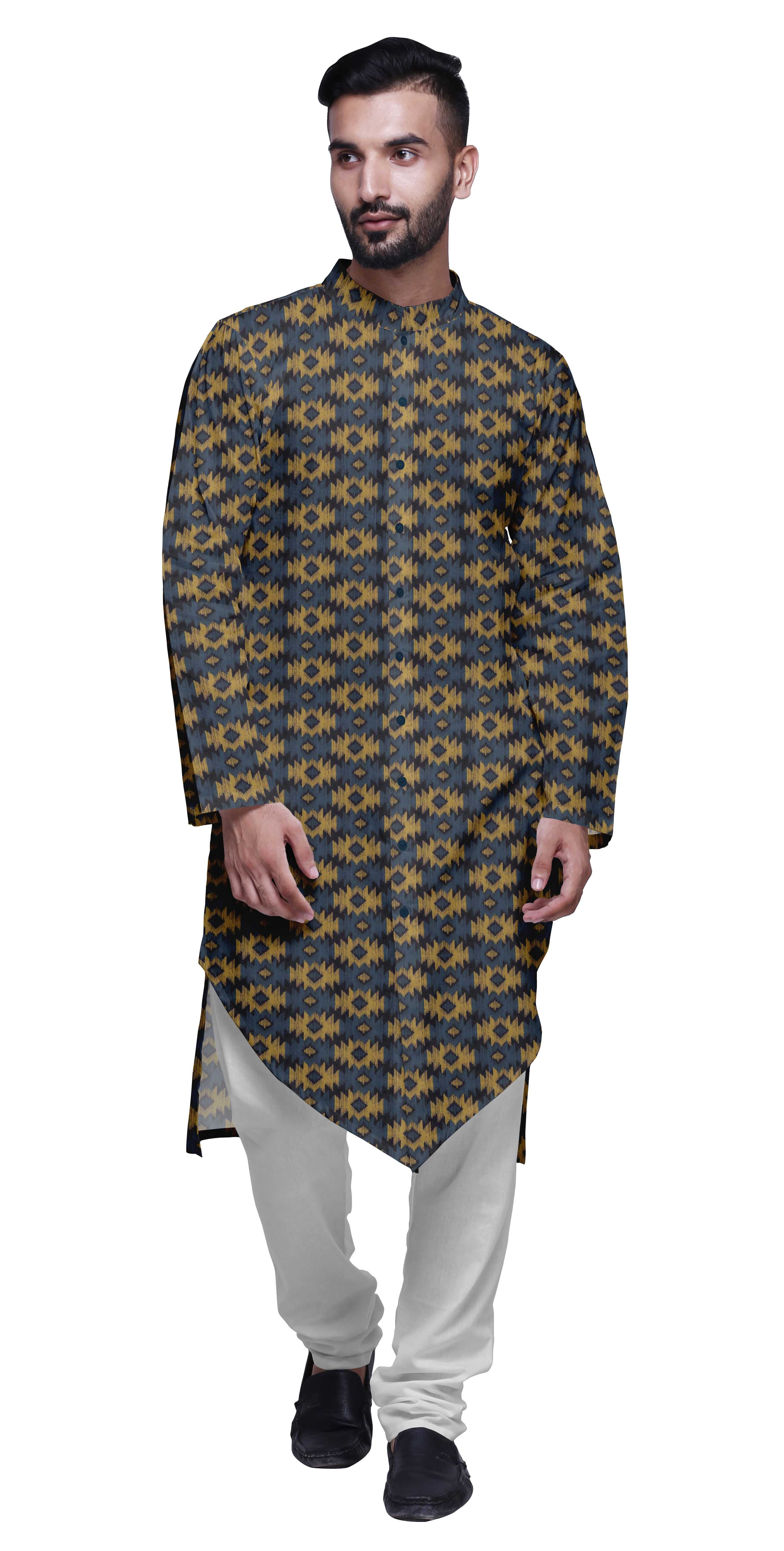 Atasi Ensemble Kurta Pyjama Long pour Hommes à Col Mandarin Imprimé Tenue Décontractée pour Garçons