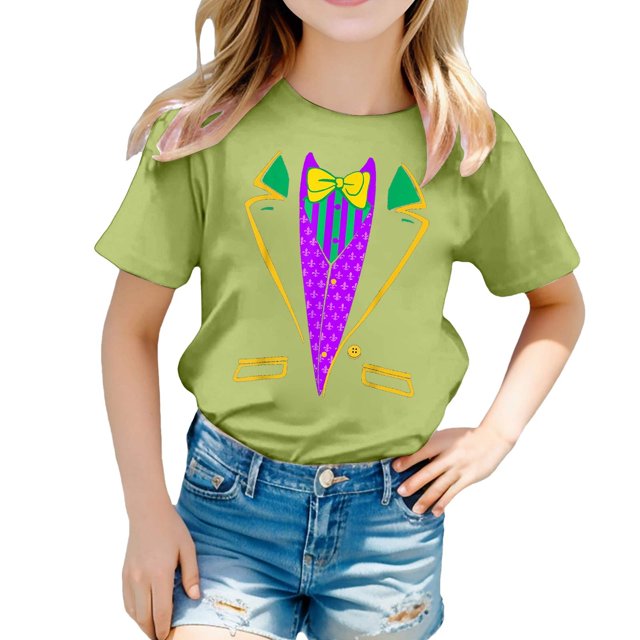 AJIWYH Chemise à Manches Courtes, T-Shirt Décontracté Imprimé à Col Rond à Manches Courtes pour Filles, Chemise Décontractée, Chemise d'Uniforme Scolaire pour Fille de 3-4 Ans, Vert Pâle