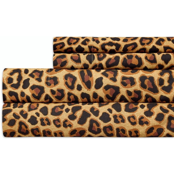 EnvioHome 100% Cotton Bed Sheets, 3 Piece - Cool & Crisp Cotton Percale Twin XL Bed Sheets - Leopard Brown