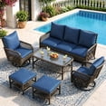 thumbnail image 1 of AECOJOY 6PCS Outdoor Wicker Patio Furniture Set, 7-Seat Sectional Sofa with High Back Swivel Rocker Chairs & Ottoman for Deck, Yard, Poolside,Dark Blue, 1 of 10