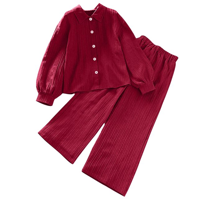 vdgthytj Toddler Boy Girl Fall Spring Clothes Kids Long Sleeve Button down Shirt and Wide Leg Pants 2PCS Lounge Outfit