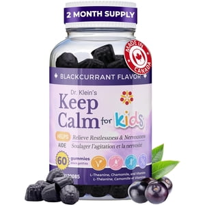 Keep Calm Gummies for Kids Ages 5+ – Magnesium Glycinate, L-Theanine, Chamomile Extract, Vitamins B12 & D – Supports Balance & Focus – Naturally Sweetened – Black Currant Flavor– 60 Gummies – Rhoziva