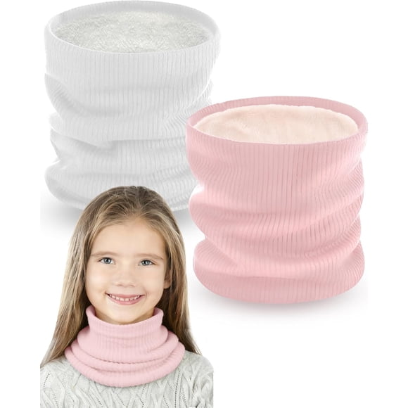 2 Pack Kids Neck Warmer Winter Knitted Neck Gaiters with Warm Thick Fleece Lined Ski Scarf for Boys and Girls