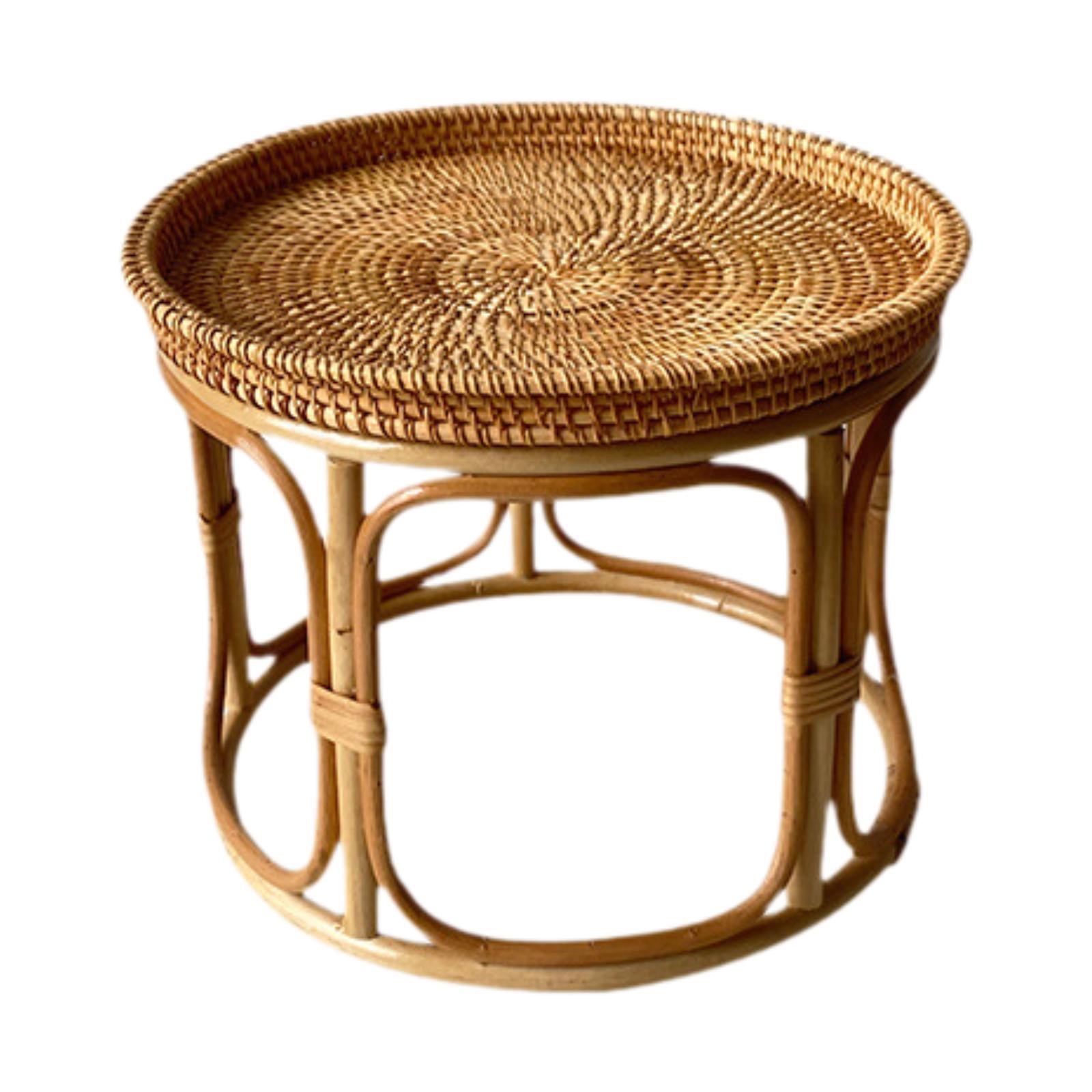yuksok Rattan Side Table Accent Desk Home Decor NightStand for Patio Balcony Garden 26cmx20cm