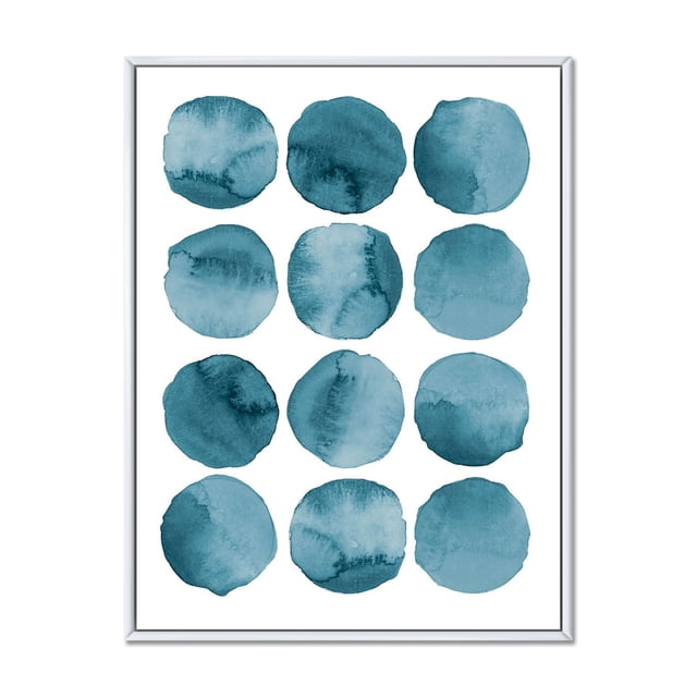 Designart Cercles Aigue-Marine Bleus Éléments Géométriques Cadre Flottant ART Mural avec Douze Cercles Aquarelle Aigue-Marine Bleus Disposés en Grille 4x3 sur Toile de Coton Blanche de Qualité Supérieure, Enveloppés et Tendus sur un sous-Cadre en Bois de 1 Po à l'Intérieur d'Un Cadre Flottant Blanc, Arrivant Prêts à Accrocher avec Quincaillerie Incluse, Convenant à la Décoration Moderne de la Maison et aux Espaces de Bureau.
