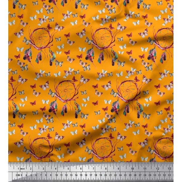 Soimoi Tissu Viscose Georgette Attrape-Rêves & Imprimé Butterfly Tissu au Mètre 42 Pouces de Large