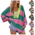 thumbnail image 1 of Chandails Molletonnés Surdimensionnés pour Femmes Coupe Ample, Liquidation pour Femmes Chandails Molletonnés à Col Rond Tunique Chandail Molletonné pour Femmes Chemise Rayée Surdimensionnée, Chandail Molletonné Demi-Glissière Haut à Blocs de Couleur Col en V Décontracté à Manches Longues, 1 of 6