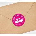 thumbnail image 3 of Darling Souvenir Round 45 Pcs Loving Swans Save The Date Stickers Personalized Bride Groom Names And Date Envelope Seals - Fuchsia Pink, 3 of 4