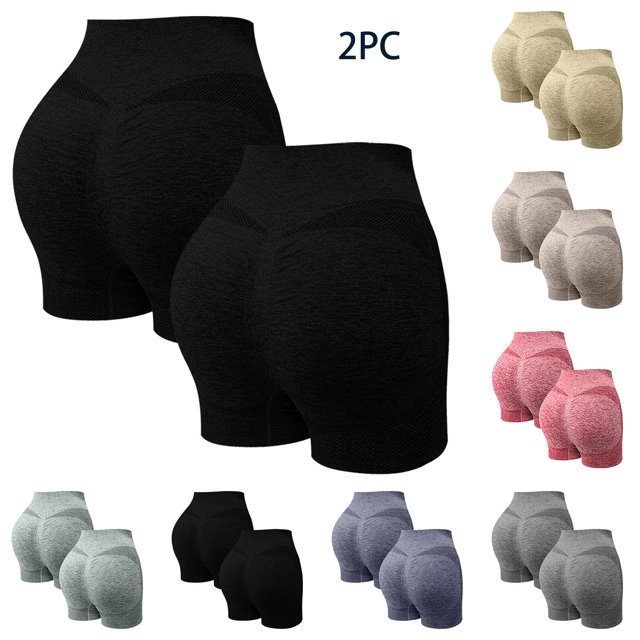 Hurxie Deals 2 Pcs Shorts d'Entraînement pour Femmes Sans Roulement Compression Sans Couture Short de Gym