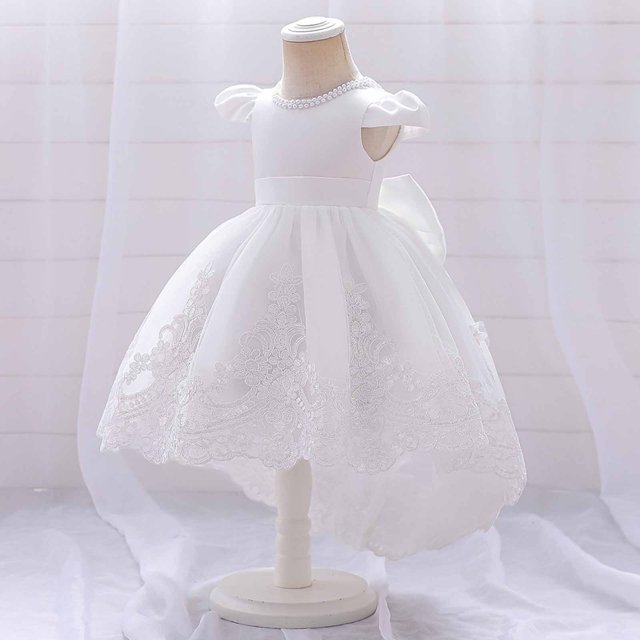 RXIRUCGD Robe Mignonne Unie à Manches Longues avec une Robe de Princesse et une Robe à Manches Longues à Col Rond Taille Mi-Haute pour une Jeune Fille, Blanc, Taille : 80