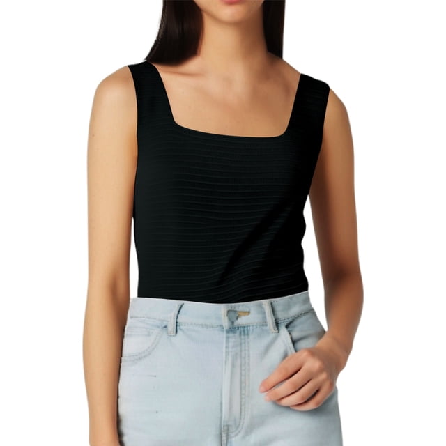 Ladies Solid Color Square Neck Fitted Sleeveless Knit Top Backless Sexy Camisole Tank Top
