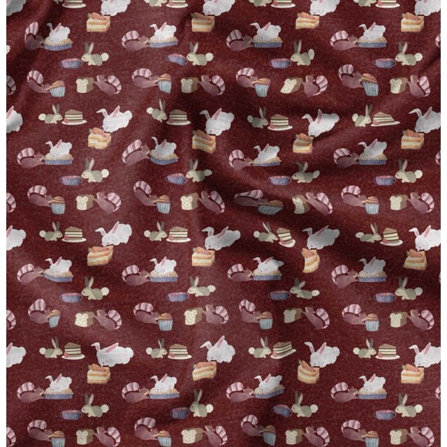 Soimoi Red Cotton Cambric Fabric Rabbit Animal Decor Fabric Printed Yard 42 Inch Wide