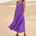 thumbnail image 2 of Staron Liquidation Robes d'Été pour Femmes 2025 Vacances Coton Lin Élégante Fluide Ample Confortable Longue Robe Décontractée Printemps Sans Manches Grande Taille Robes de Vacances avec Poches Violet TTG, 2 of 7