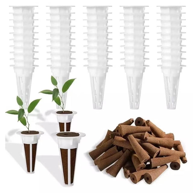 Lefu For Aerogarden Plant Hydroponics Soilless Grow Sponges and Planting Basket Kit, including 15 white planting baskets and 15 brown grow sponges. Ideal for hydroponic gardening, the baskets enhance aeration to prevent growth restrictions, while the sponges provide superior water absorption and air penetration. Suitable for soilless gardening and easy transplantation.