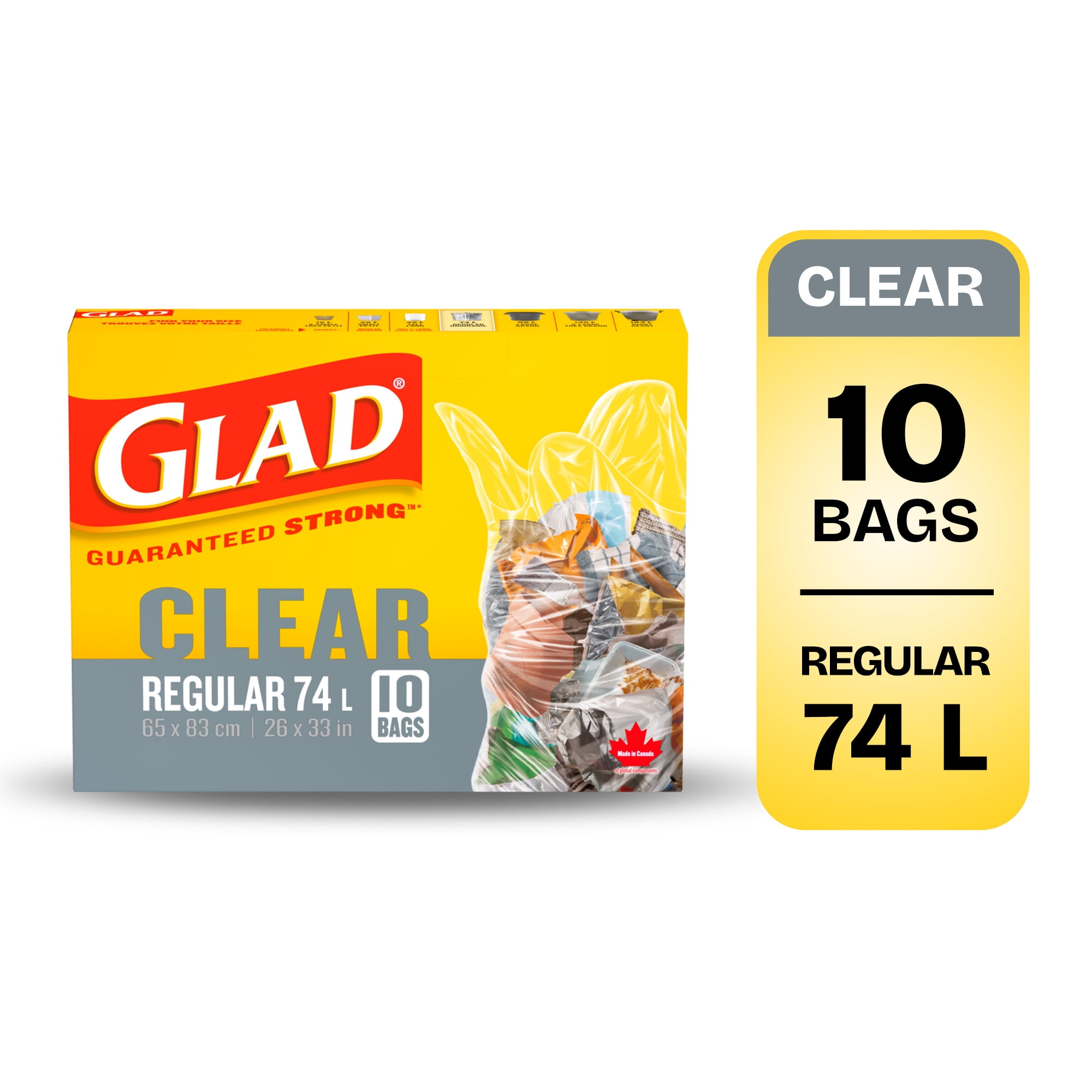 Glad Clear Garbage Bags - Regular 74 Litres - 10 Trash Bags