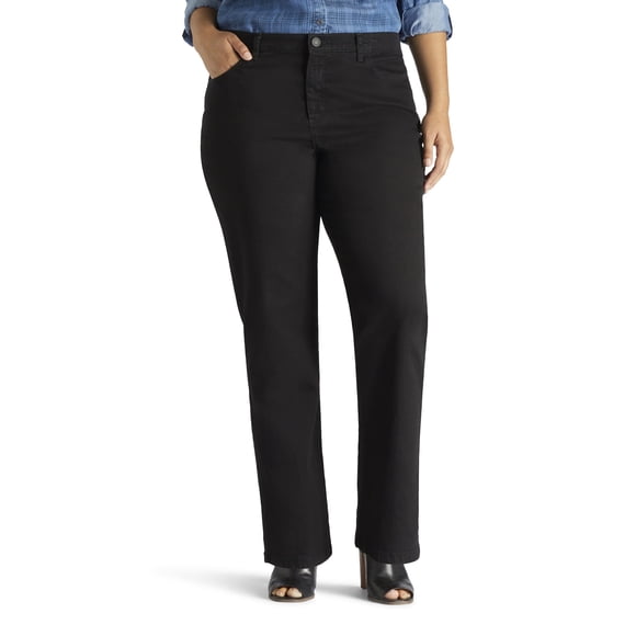 Lee Women's Size Instantly Slims Classic Relaxed Fit Monroe Straight Leg Jean, Black, 18 Plus Long