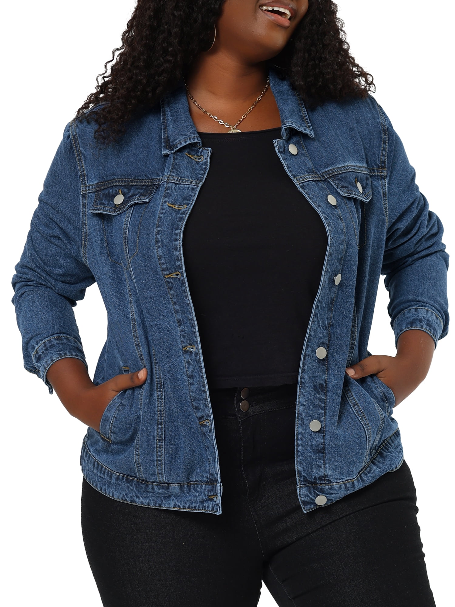GRACE & GRANDEUR Veste en Jean pour Femme Grande Taille, Boutonnée, Courte, Veste en Denim