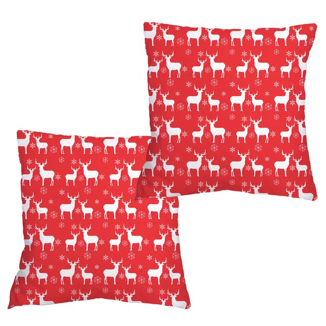 Christmas Pillow Covers 18x18 Inch Set of 2 Red Linen Holiday Decorative Pillowcases with Hidden Zipper for Sofa and Home Winter Decor