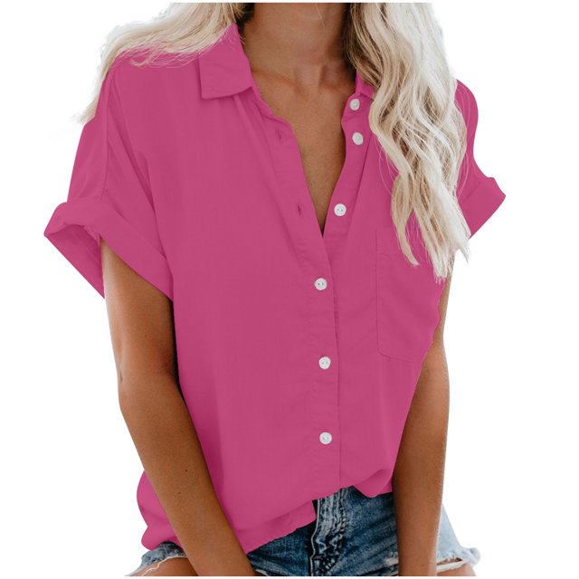 Birdeem Fashion Woman Causal Button Solid Blouse Short Sleeve T-Shirt Summer Tops