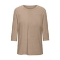 thumbnail image 3 of Plebaso Hauts Grande Taille pour Femmes Été Manches 3/4 Col Rond T-Shirts Décontractés Couleur Unie Tuniques Amples, 3 of 4