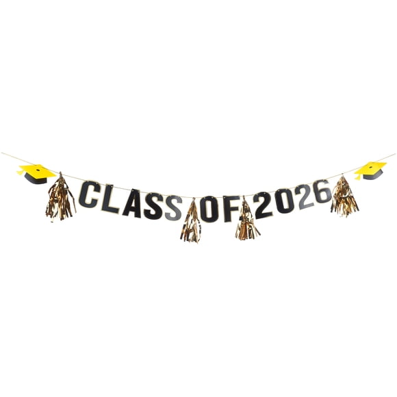 Guirlande de pompons en papier noir, jaune et or 2026, 1 unité, 2,74 mètres, adulte, décoration, remise de diplômes, une façon originale de célébrer