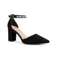 thumbnail image 1 of BLISSFUL STEP Women's Pointed Toe Rhinestone Ankle Strap Chunky Heels Pumps Black (Size 7), 1 of 6