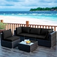 thumbnail image 3 of Costway 5PCS Patio Rattan Furniture Set Cushioned Sofa Chair Coffee Table Black, 3 of 10