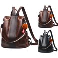thumbnail image 2 of Faux Leather Backpack Unisex Solid Color Fashion Big Casual Daypack Shoulder Bag, 2 of 10