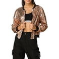 thumbnail image 2 of INSPIRE CHIC Women's Sequin Jacket Zipper Closure Hidden Pockets Bomber Jacket L Rose Gold, 2 of 8