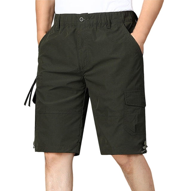 QATAINLAV Short Cargo pour Hommes Taille Extensible Short de Randonnée Pantalon Court Léger Multi-Poches Golf Pêche Travail Short Vert Armée TTTG Cadeaux pour Hommes
