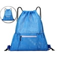 thumbnail image 1 of Dvruxg Mesh Drawstring Backpack Bag, Gym Sports Bag with Zipper Pocket Bottle Holder, String Beach Bag for Swiming Travel(Blue), 1 of 5